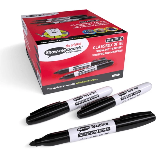 Show-me Teacher Drywipe Pen - Bullet Tip Black - Pack Of 50 1 Show-me Teacher Drywipe Pen - Bullet Tip Black - Pack Of 50