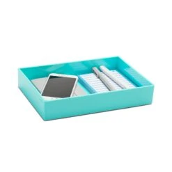 Aqua Medium Accessory Tray -Organized Desk Outlet Store 15 004 MediumTray ProppedOW Aqua 0009 a