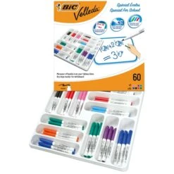 BIC Velleda 1741 Dry Wipe Markers, Medium Tip, Assorted - Pack Of 60