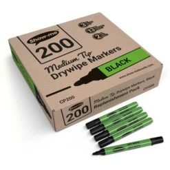 Show-me Drywipe Pen - Medium Tip Black - Pack Of 200
