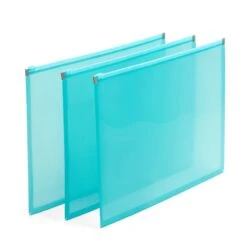 Large Aqua Zip Folios, Set Of 3