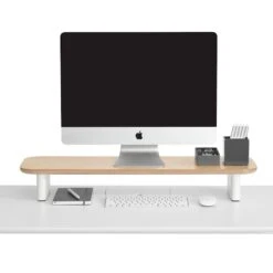 White + Natural Oak Key Monitor Riser -Organized Desk Outlet Store Poppin Key Monitor Riser Natural Oak White PDP 03