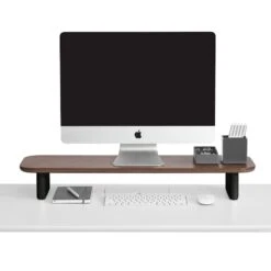 Black + Walnut Key Monitor Riser -Organized Desk Outlet Store Poppin Key Monitor Riser Walnut Black PDP 03