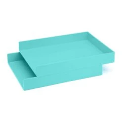 Aqua Letter Trays, Set Of 2